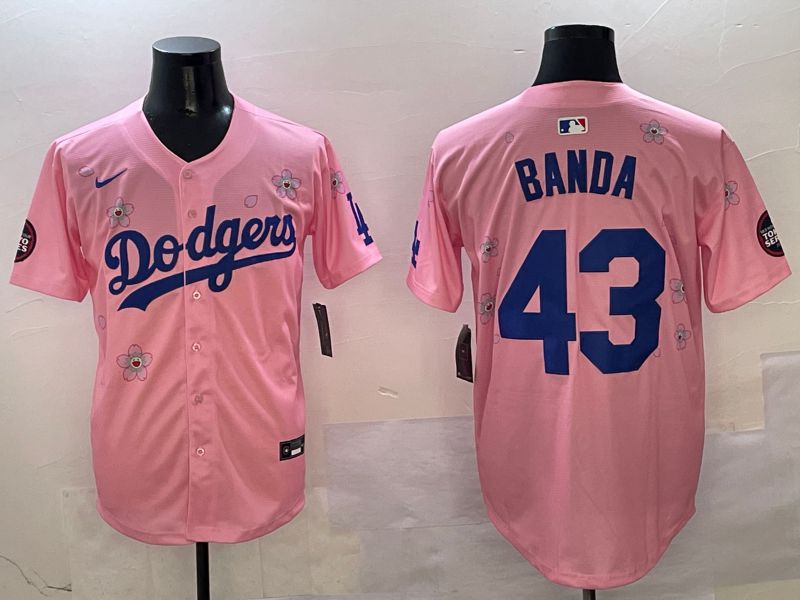 Men Los Angeles Dodgers #43 Banda Pink Sakura Edition 2025 Nike MLB Jersey style 1->los angeles dodgers->MLB Jersey